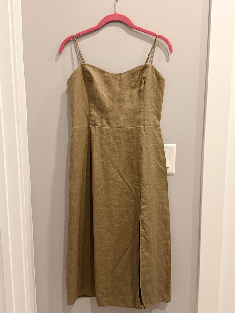 Wilfred Olive Green Linen Spaghetti Strap Midi Dress